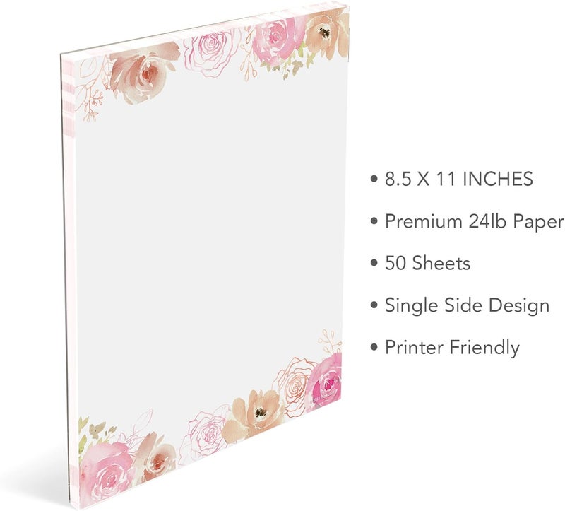 THiNKABLE Floral Stationery Paper, 50 Sheets, 8.5x11, Pink, Decorative, Writing Paper - Image 2